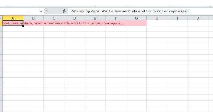 Retrieving data, Wait a few seconds and try to cut or copy again